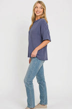Zenana Raised Rib Short Sleeve Front Pocket Top