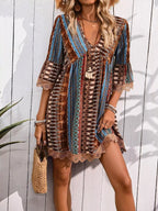 Printed V-Neck A-Line Dress