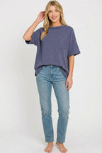 Zenana Raised Rib Short Sleeve Front Pocket Top