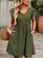 Ruffle Sleeve V-Neck A-Line Dress