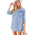 Multi-button Long-sleeve Denim Skirt Relaxed-fit Short Skirt