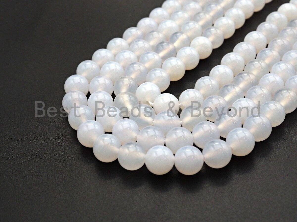 Quality Natural Milky White Agate Beads, UA82