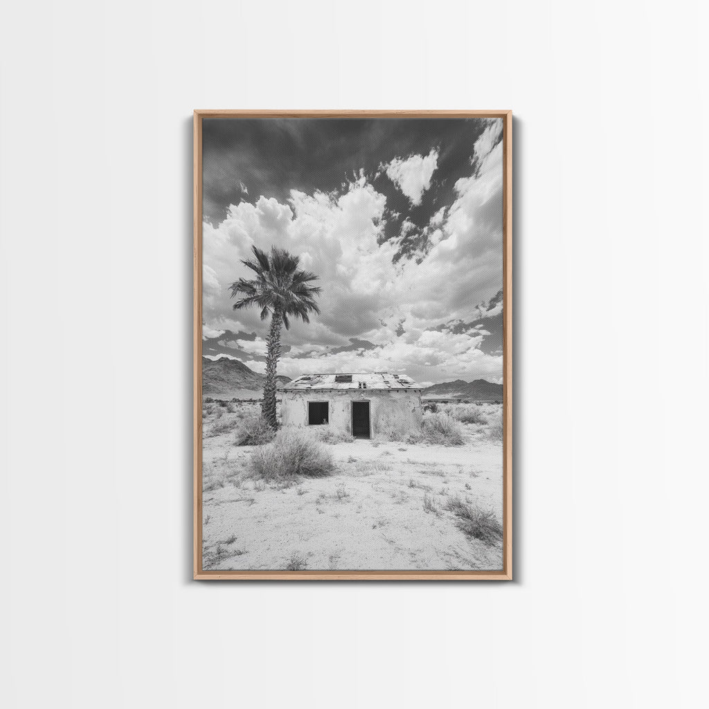 Palm Tree, Desert Shack, Abandoned Beauty, Western Minimalism, Canvas Print, Living Room Wall Art, Rustic Modern Style, Boho Wall Decor