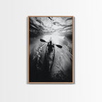 Kayaking Exploration, River Reflections, Adventure Sport, Framed Canvas Print, Office Wall Art, Moody Travel Photography, Nature Wall Decor