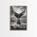 Whale Tail Splash, Ocean Sunset, Marine Majesty, Powerful Moment, Framed Canvas Print, Nautical Art, Coastal Living Room Decor