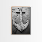 Abandoned Anchor, Nautical Decor, Black White Beach, Framed Canvas Print, Rustic Coastal Wall Art, Entryway Nautical Accent