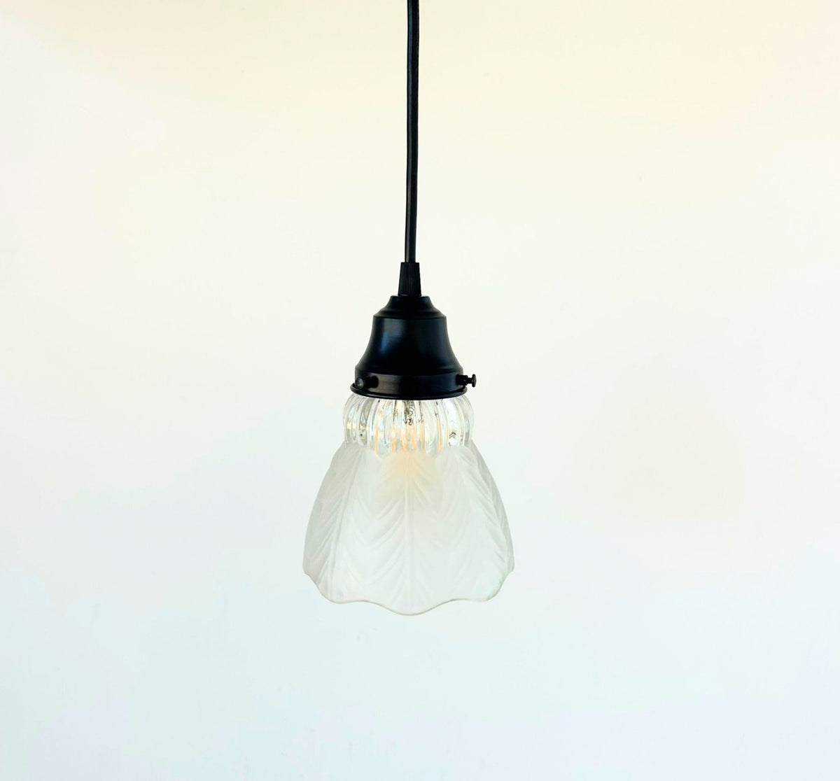 Frosted Leaf and Clear Ribbed Glass Pendant