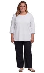 Turtle Bay New York Women's Cotton Blend Ribbed Knit Top, Crew Neck, 3/4 Sleeve