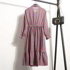 Long Sleeve Floral Print Chiffon Dress - Medium Lace Up Slim Fit Women's Dress