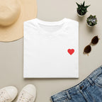 Minimal Red Heart Tee — Small Heart Chest Graphic T-Shirt