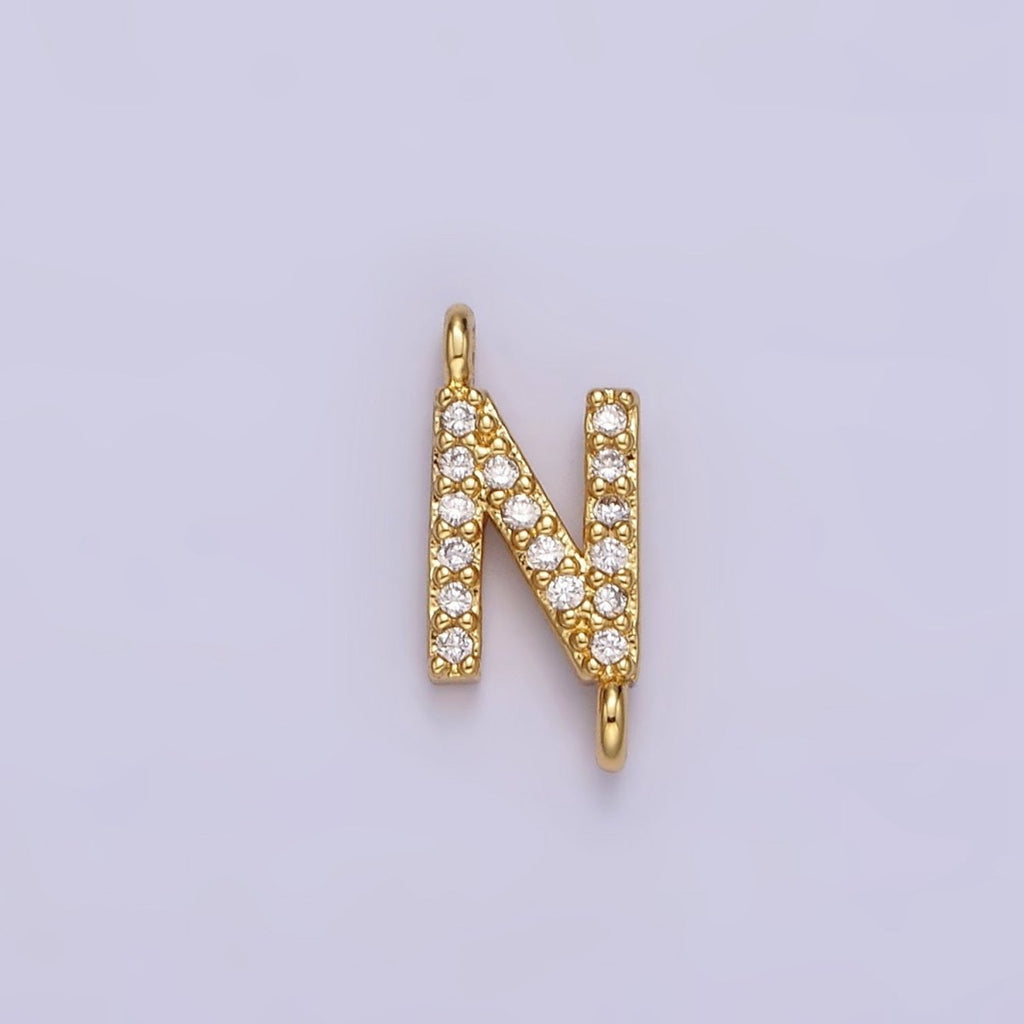 14K Gold Filled 11mm A-Z Initial Letter Alphabet Micro Paved CZ Personalized Sideways Connector | A-A1002-A-A1014