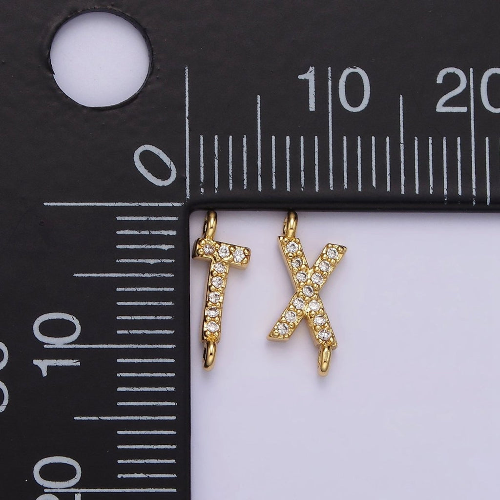 14K Gold Filled 11mm A-Z Initial Letter Alphabet Micro Paved CZ Personalized Sideways Connector | A-A1002-A-A1014