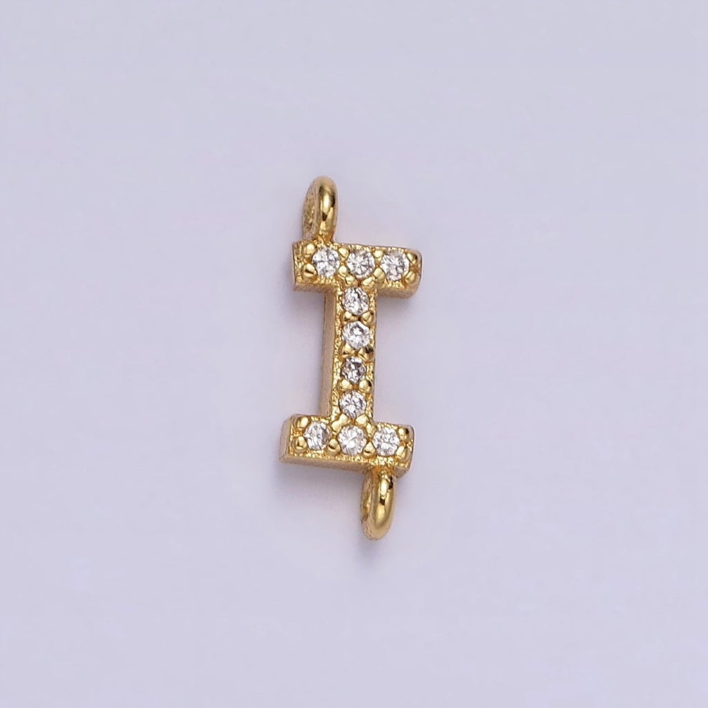 14K Gold Filled 11mm A-Z Initial Letter Alphabet Micro Paved CZ Personalized Sideways Connector | A-A1002-A-A1014