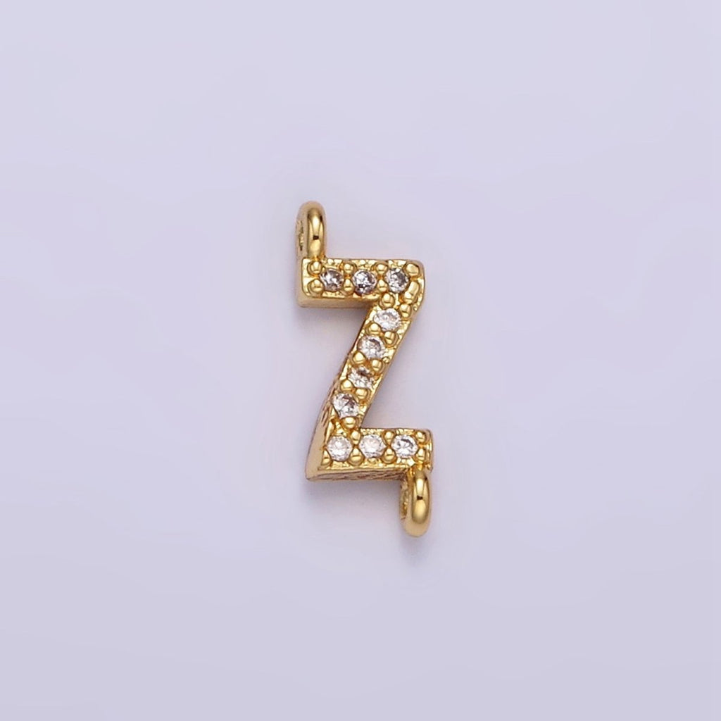 14K Gold Filled 11mm A-Z Initial Letter Alphabet Micro Paved CZ Personalized Sideways Connector | A-A1002-A-A1014