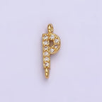 14K Gold Filled 11mm A-Z Initial Letter Alphabet Micro Paved CZ Personalized Sideways Connector | A-A1002-A-A1014