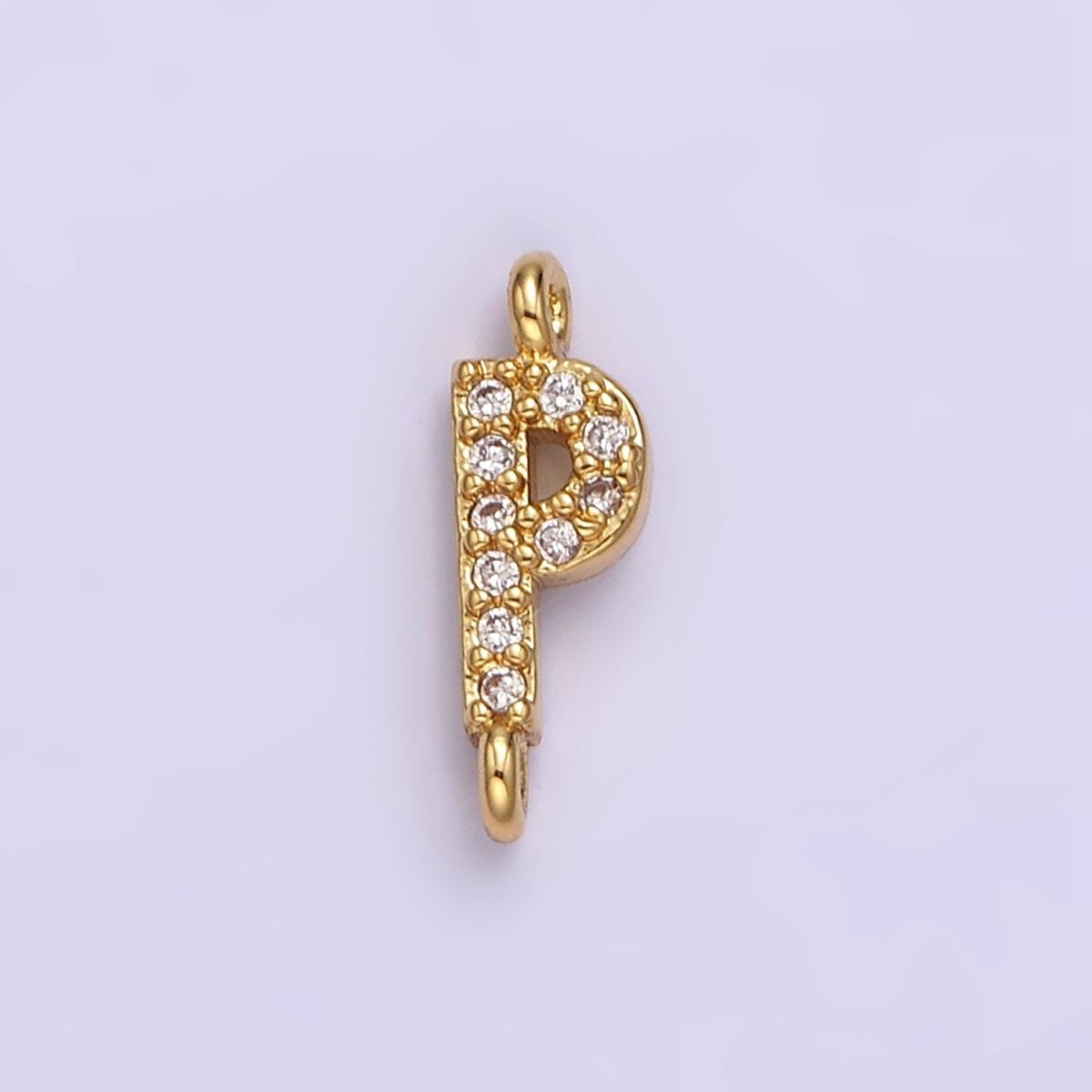 14K Gold Filled 11mm A-Z Initial Letter Alphabet Micro Paved CZ Personalized Sideways Connector | A-A1002-A-A1014