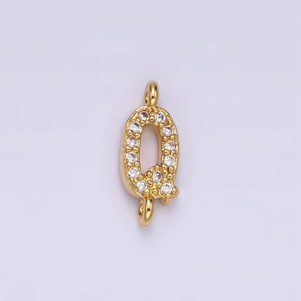 14K Gold Filled 11mm A-Z Initial Letter Alphabet Micro Paved CZ Personalized Sideways Connector | A-A1002-A-A1014