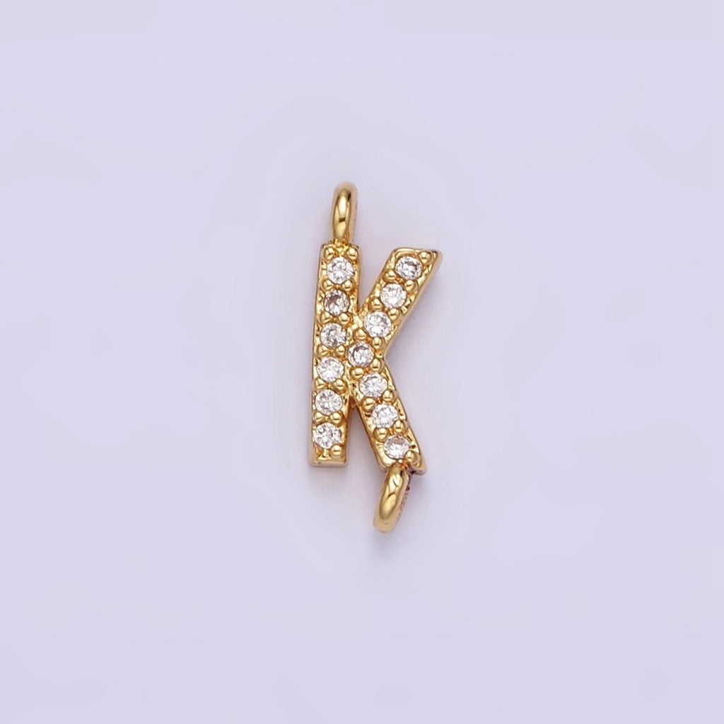 14K Gold Filled 11mm A-Z Initial Letter Alphabet Micro Paved CZ Personalized Sideways Connector | A-A1002-A-A1014
