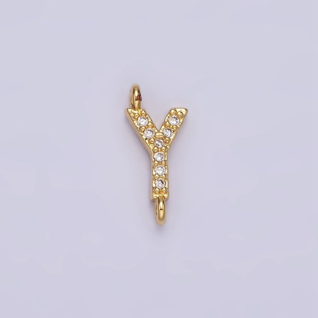14K Gold Filled 11mm A-Z Initial Letter Alphabet Micro Paved CZ Personalized Sideways Connector | A-A1002-A-A1014