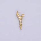 14K Gold Filled 11mm A-Z Initial Letter Alphabet Micro Paved CZ Personalized Sideways Connector | A-A1002-A-A1014