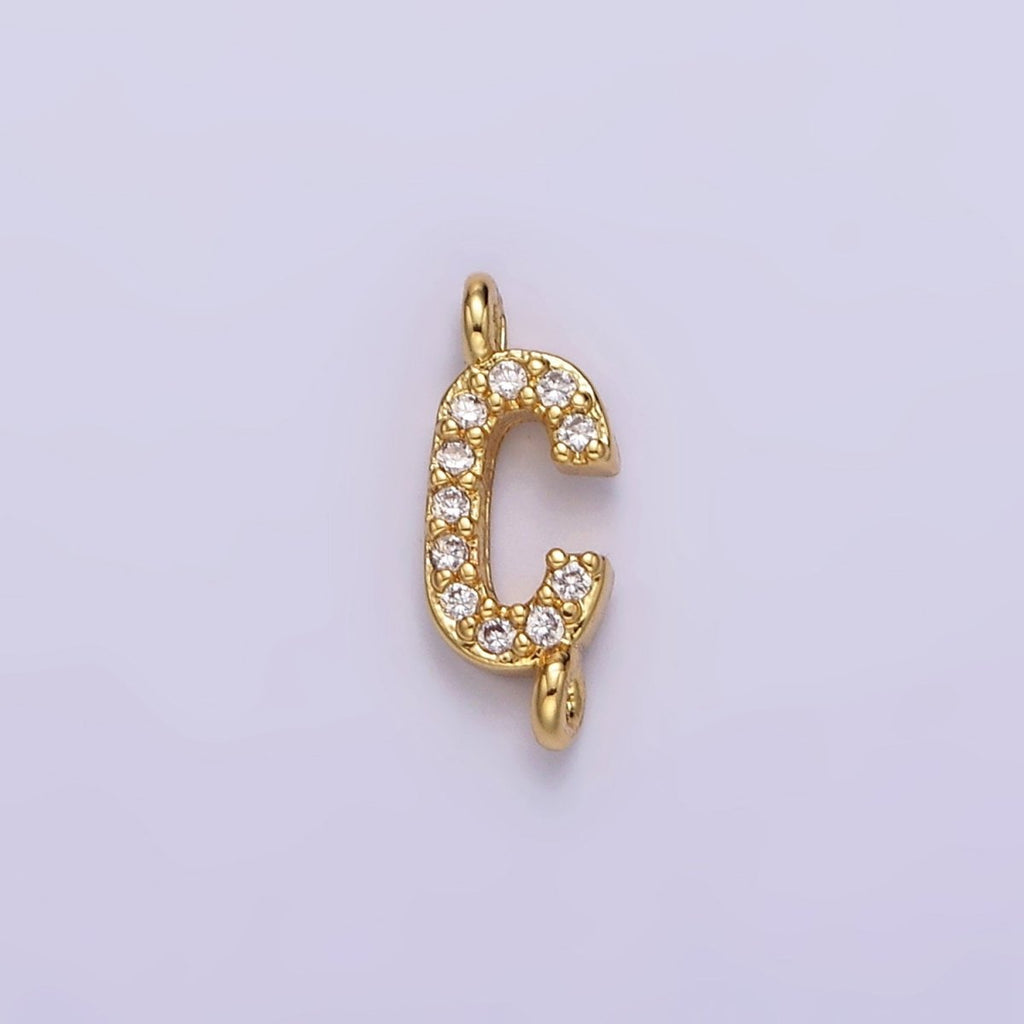 14K Gold Filled 11mm A-Z Initial Letter Alphabet Micro Paved CZ Personalized Sideways Connector | A-A1002-A-A1014