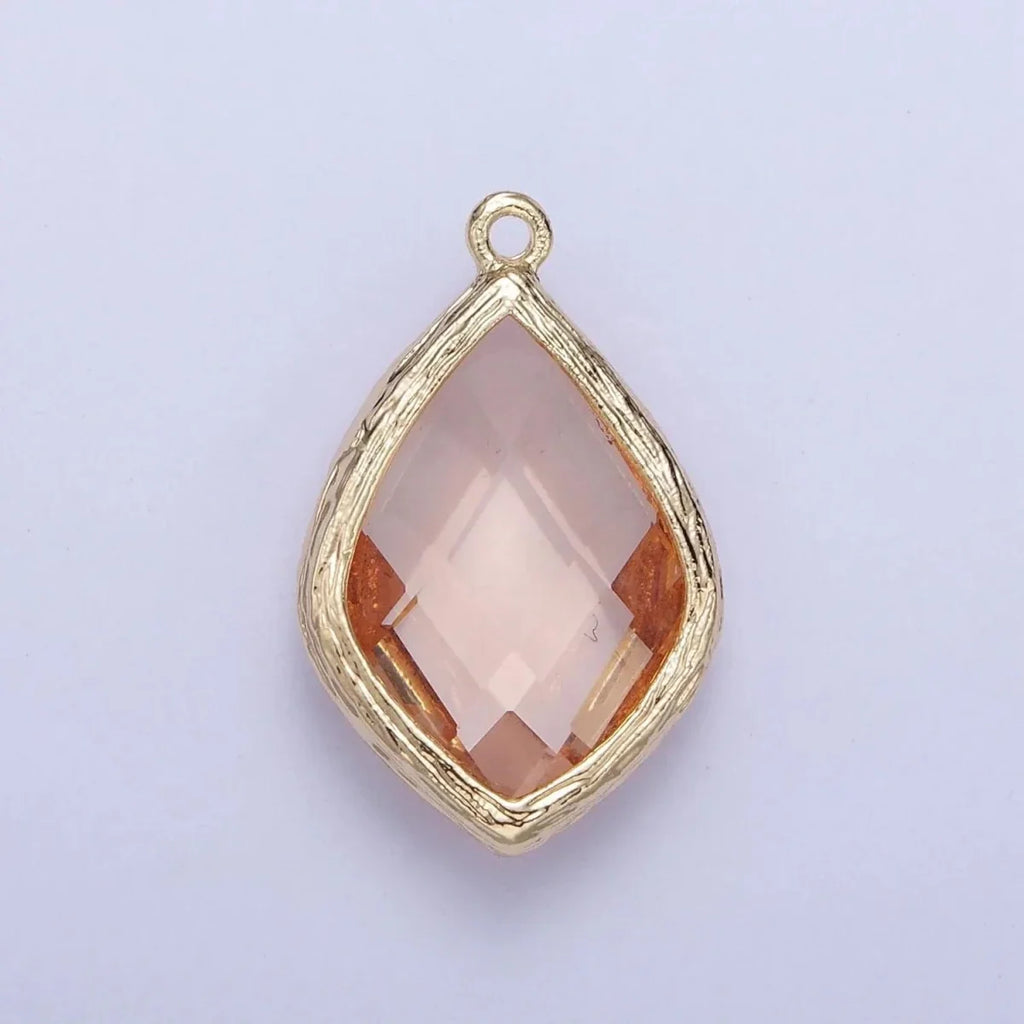 14k Gold Filled 22mm White, Peach Multifaceted Teardrop Bezel Charm | AG005 AG006