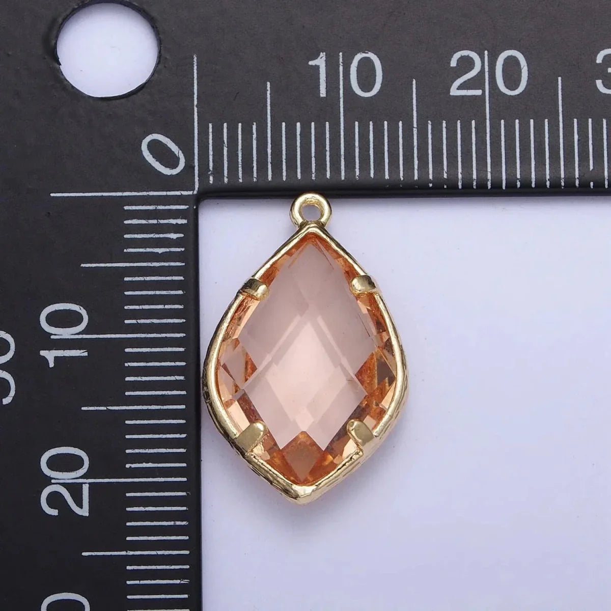 14k Gold Filled 22mm White, Peach Multifaceted Teardrop Bezel Charm | AG005 AG006