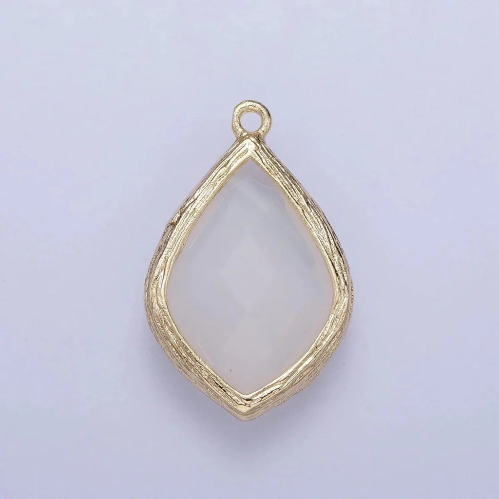 14k Gold Filled 22mm White, Peach Multifaceted Teardrop Bezel Charm | AG005 AG006