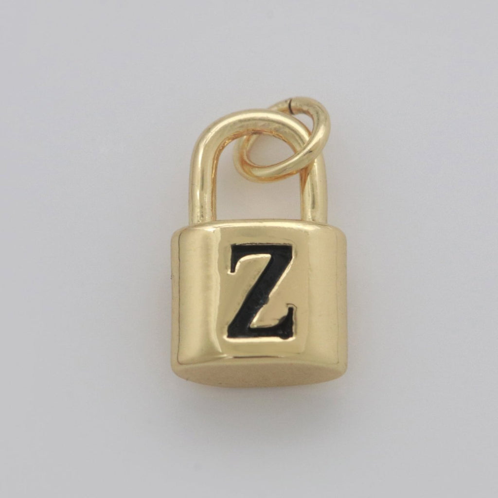 14K Gold Filled Padlock Letter Initial Lock Personalized Charm Pendant | A-822-A-834