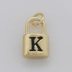 14K Gold Filled Padlock Letter Initial Lock Personalized Charm Pendant | A-822-A-834