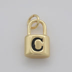 14K Gold Filled Padlock Letter Initial Lock Personalized Charm Pendant | A-822-A-834