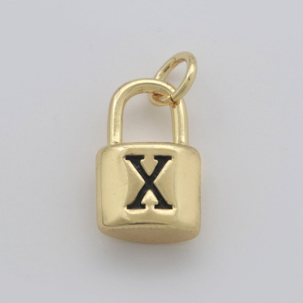 14K Gold Filled Padlock Letter Initial Lock Personalized Charm Pendant | A-822-A-834