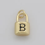 14K Gold Filled Padlock Letter Initial Lock Personalized Charm Pendant | A-822-A-834