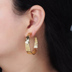 14K Gold Filled 40mm Wide Hammered C-Shaped Hoop Earrings | AD636