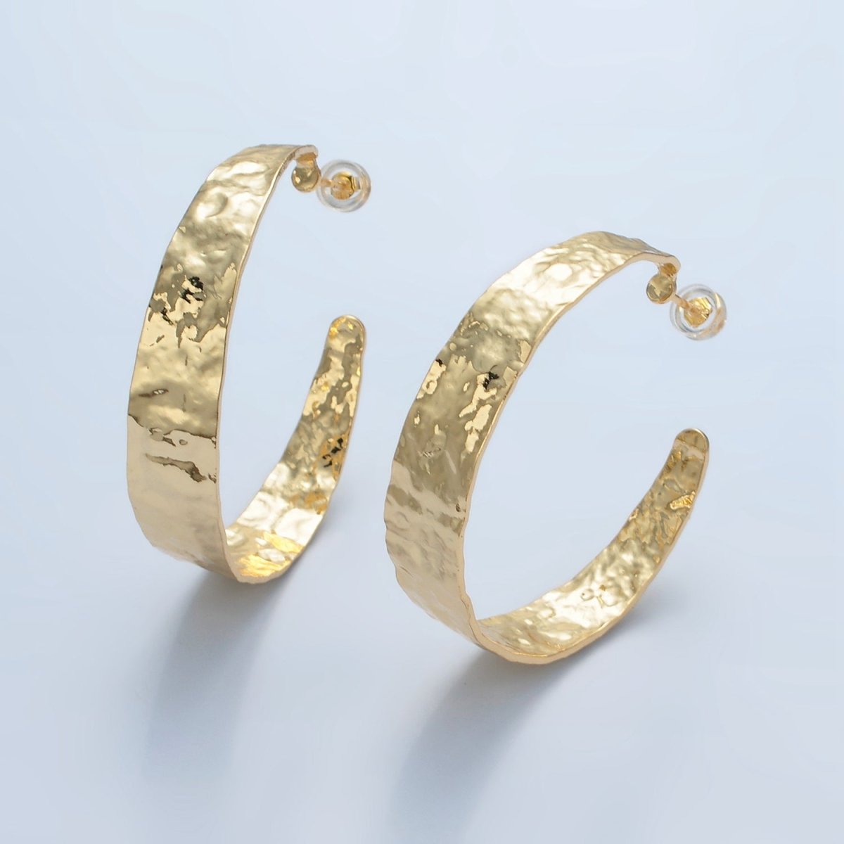 14K Gold Filled 40mm Wide Hammered C-Shaped Hoop Earrings | AD636