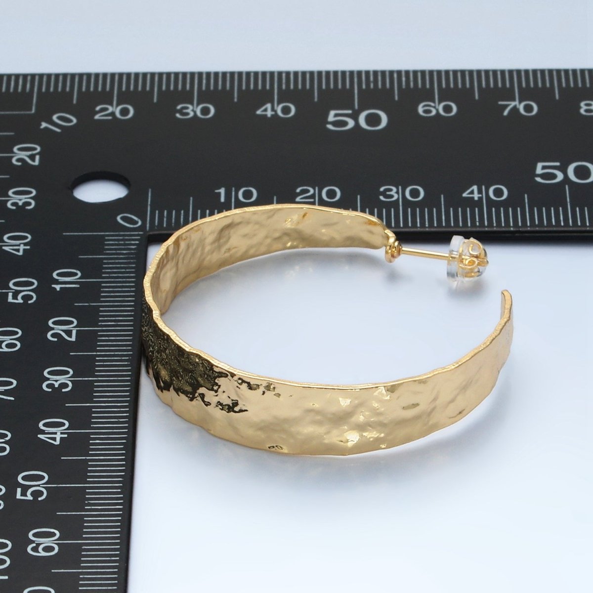 14K Gold Filled 40mm Wide Hammered C-Shaped Hoop Earrings | AD636