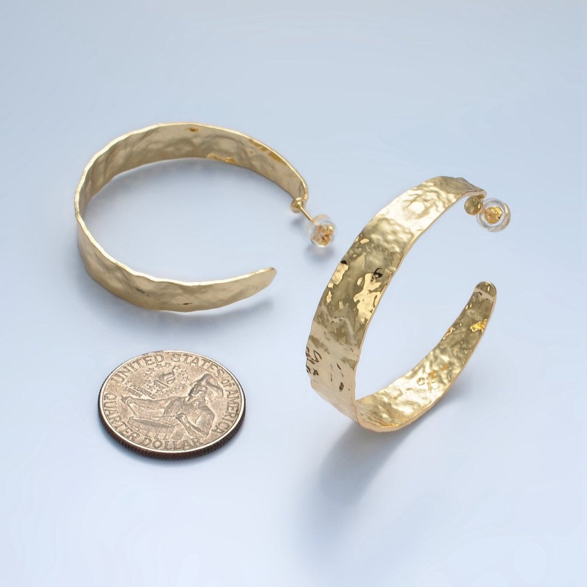 14K Gold Filled 40mm Wide Hammered C-Shaped Hoop Earrings | AD636
