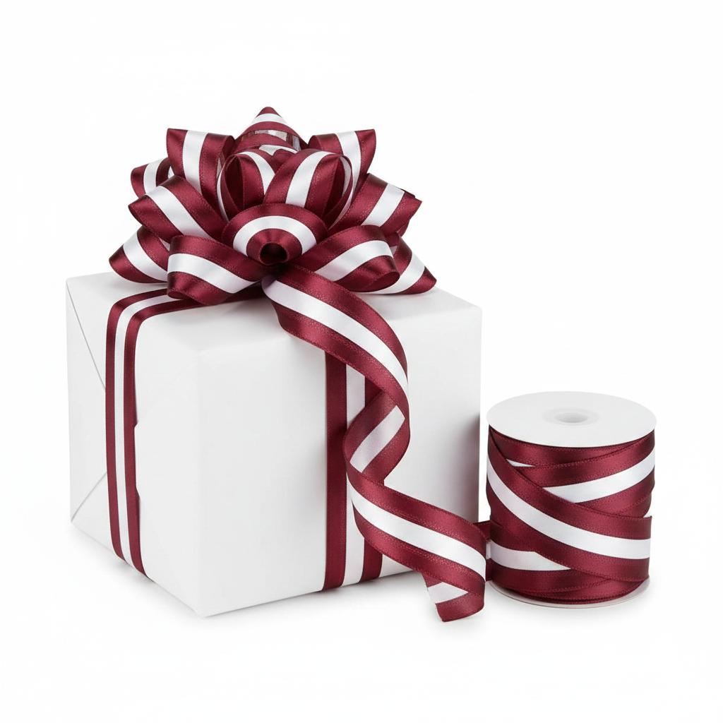 1.5" Satin Team Stripe Ribbon: Maroon & White (10 Yards)