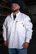 FR Pearl Snap Work Shirt - Phantom White - With U.S Flag