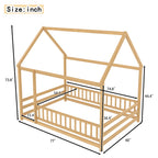 Full Size Floor Wooden Bed with House Roof Frame