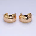 16K Gold Filled 25mm Round Multifaceted Wide Dome C-Shaped Hoop Earrings in Gold & Silver | AE023 AE024