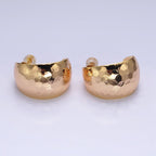 16K Gold Filled 25mm Round Multifaceted Wide Dome C-Shaped Hoop Earrings in Gold & Silver | AE023 AE024