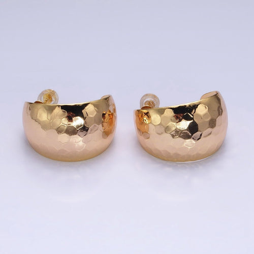 16K Gold Filled 25mm Round Multifaceted Wide Dome C-Shaped Hoop Earrings in Gold & Silver | AE023 AE024
