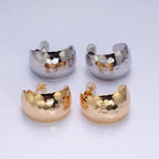 16K Gold Filled 25mm Round Multifaceted Wide Dome C-Shaped Hoop Earrings in Gold & Silver | AE023 AE024