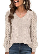 Lace Sleeve V-Neck T-Shirt
