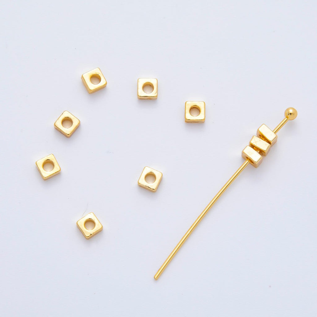 18K Gold Filled 3mm Flat Square Spacer Bead | AF-A1090