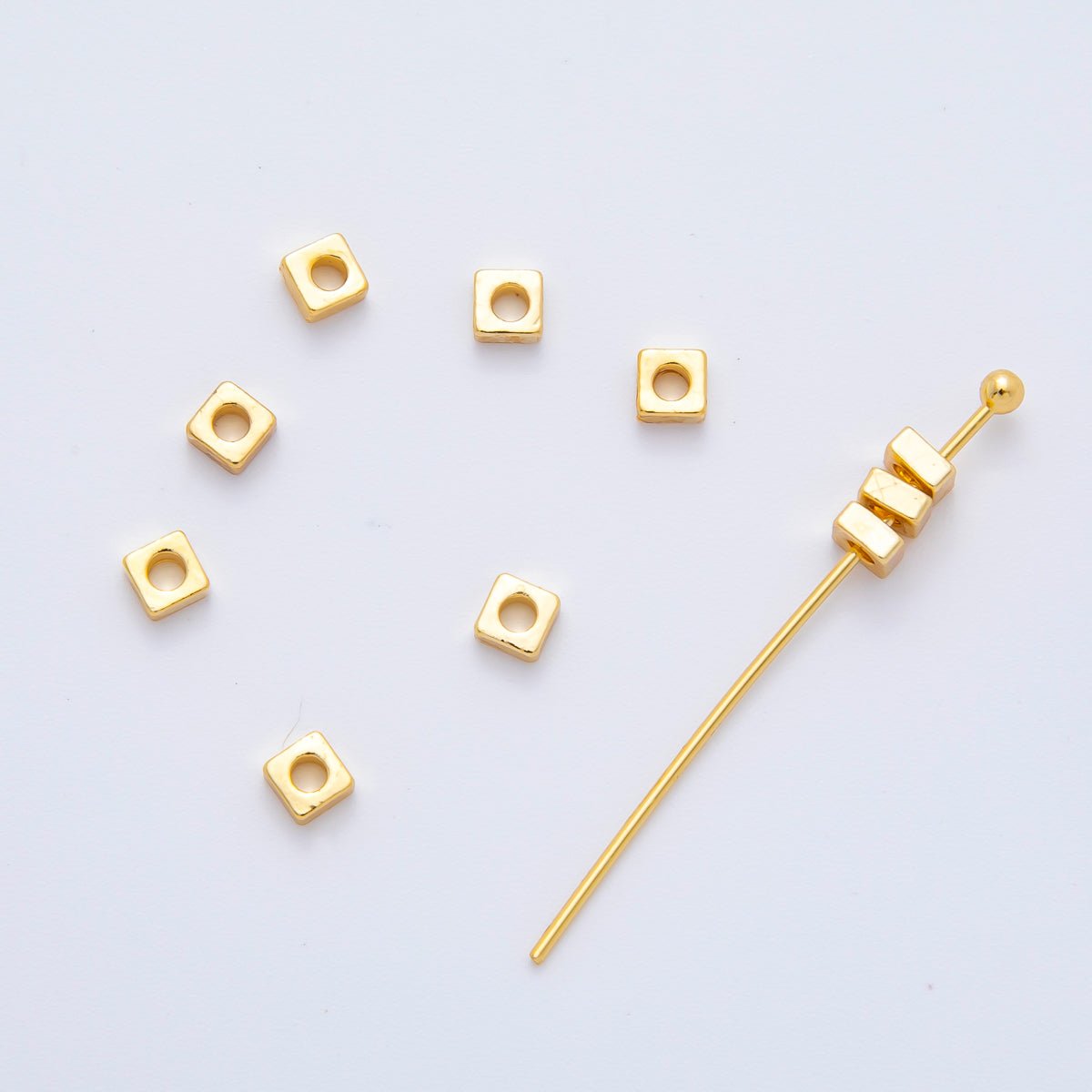 18K Gold Filled 3mm Flat Square Spacer Bead | AF-A1090