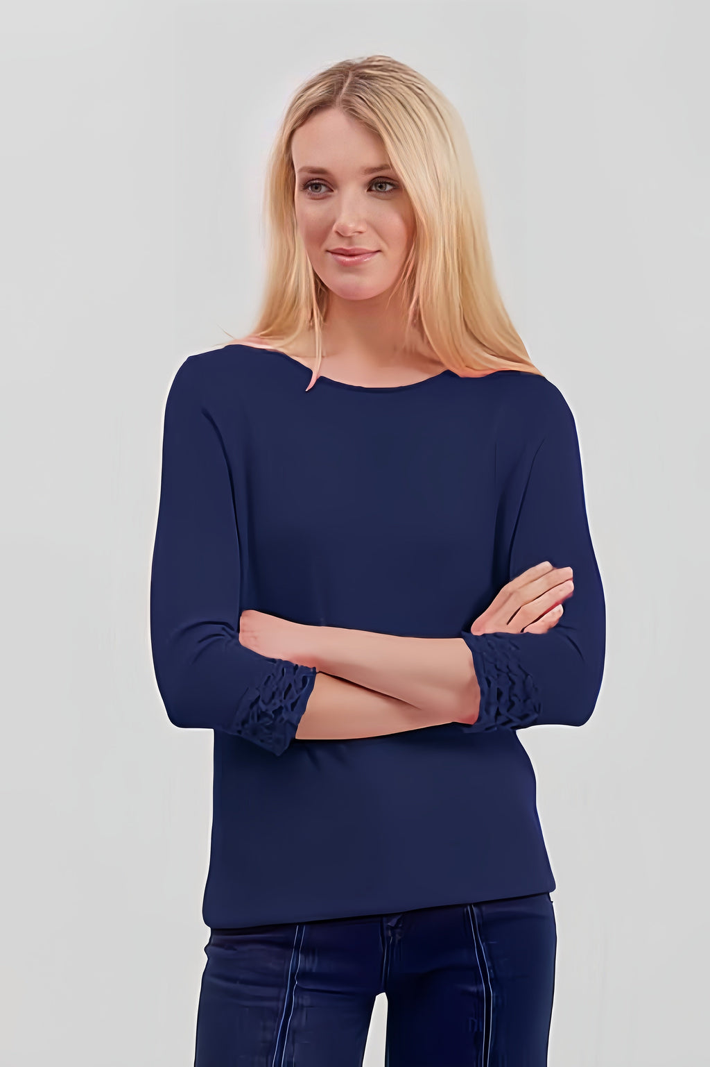 Pima Cotton Long Sleeve Top with Lace Cuff Detaile #194306