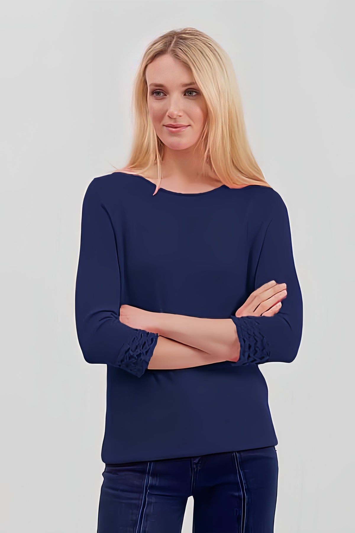 Pima Cotton Long Sleeve Top with Lace Cuff Detaile #194306