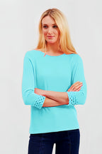 Pima Cotton Long Sleeve Top with Lace Cuff Detaile #194306